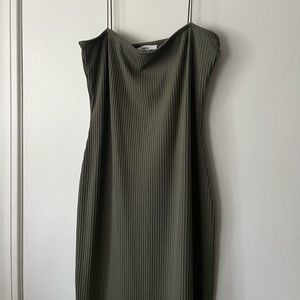 Green bodycon dress with thin striped straps